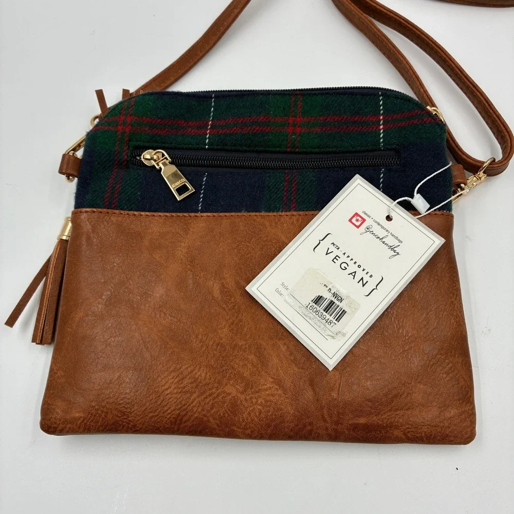 Jenco Handbag PETA Approved Vegan Crossbody Bag Blue Green Tassel Gold Tone‎ 9x8